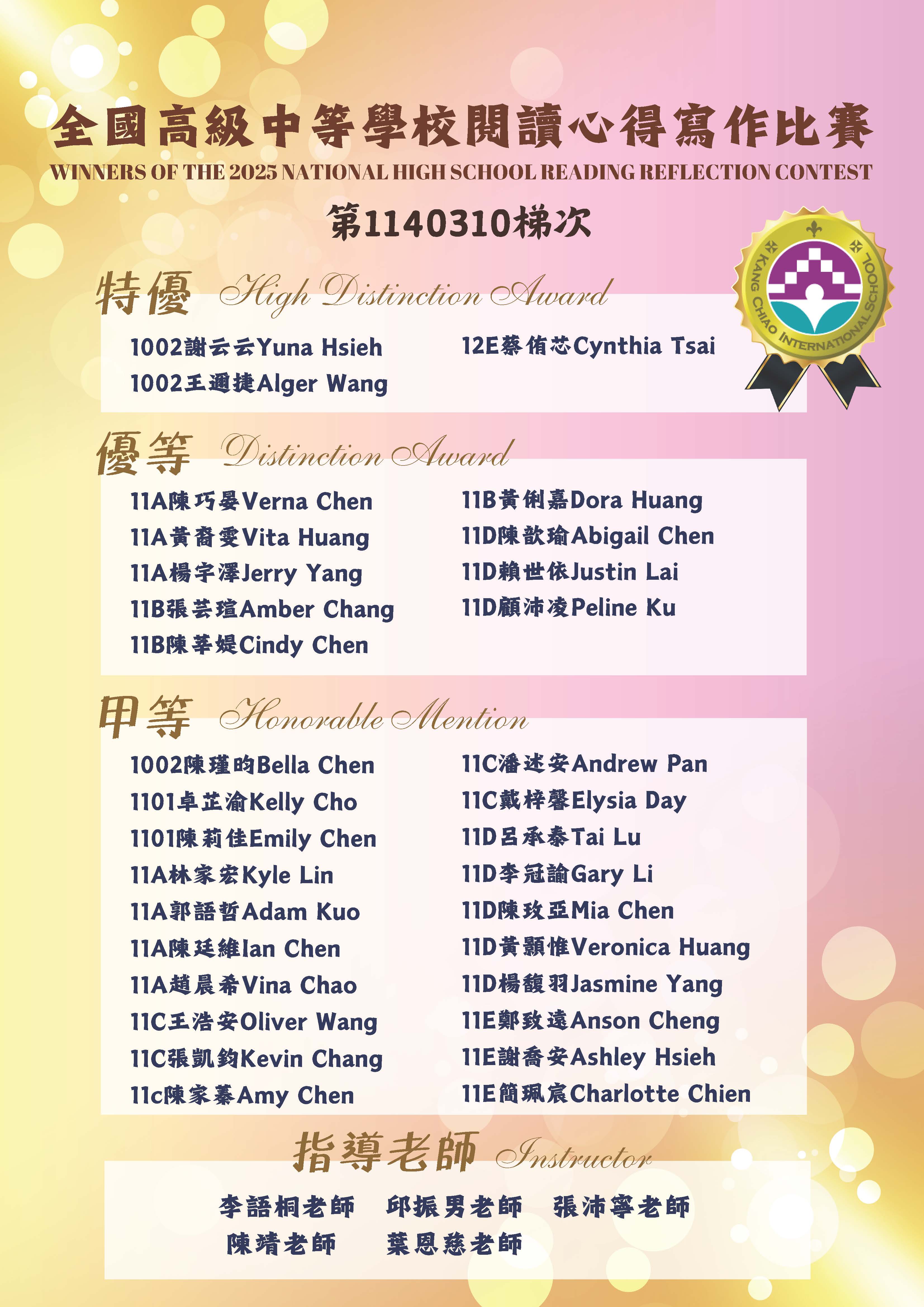 113-2 全國高中閱讀心得寫作得獎名單